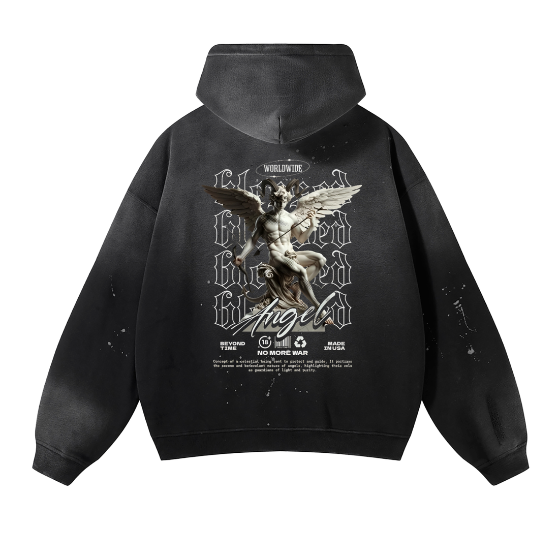 Vintage Washed Frayed Fleece Hoodie